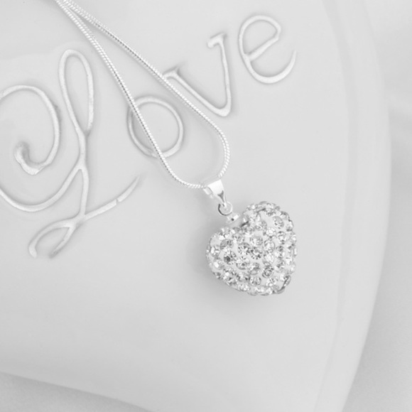 White 925 Sterling Silver Bubble Heart Necklace - Picture 3 of 4